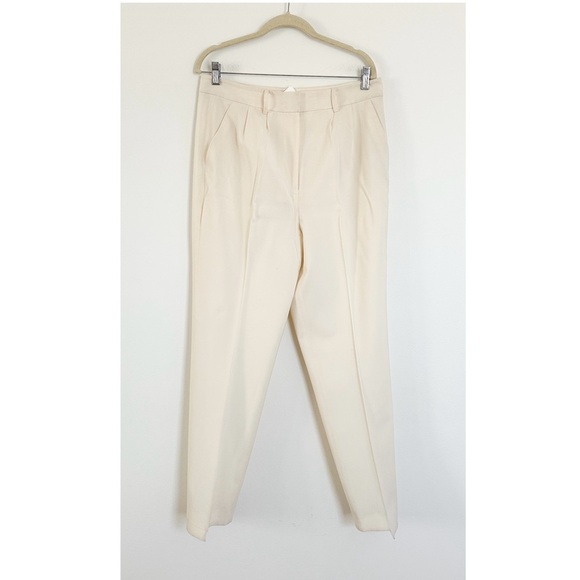 NWT IMAAN x FRAME DENIM Pleated Trousers Off White Dress Pants Wool Size 10 - Picture 3 of 7